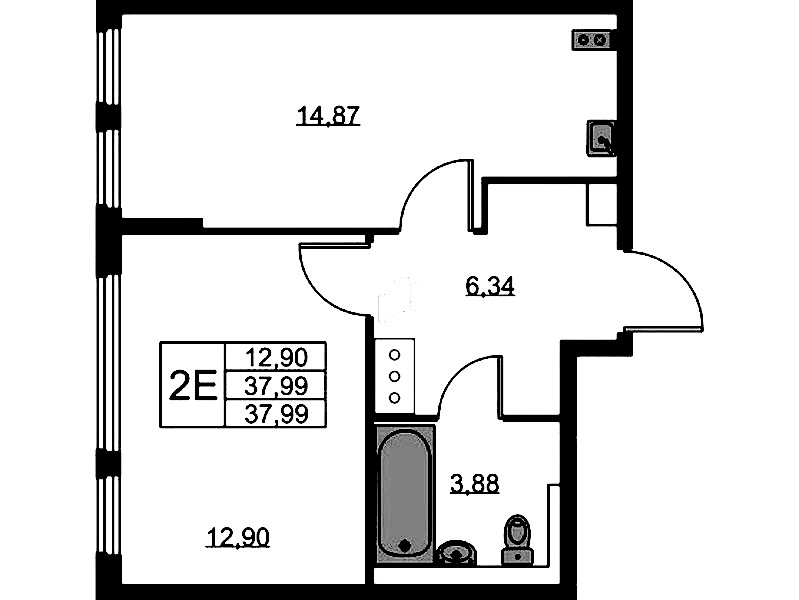 1-комнатная квартира 37.99 м², 7/11 эт., ЖК «Новое Колпино»